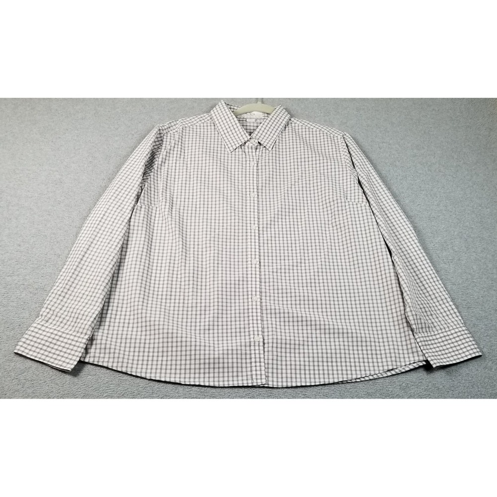 Vantage Button Up Shirt Women's XL Gray White Gingham Plaid Long Sleeve Career‎